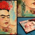 Frida with de Bird, technique mixte, 17x23cm, toile - Vendu