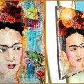 Frida with the Frog, technique mixte, 17x23cm, toile, Vendu